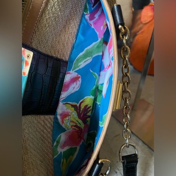 Ralph Lauren Vintage Rare Rafia & Croc Embossed Leather Chain Strap Shoulder Bag - Picture 13 of 13